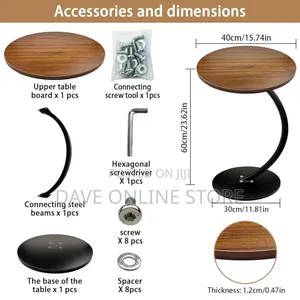 ,C Shaped End Table,Easy to Assemble Metal Frame Nightstand,