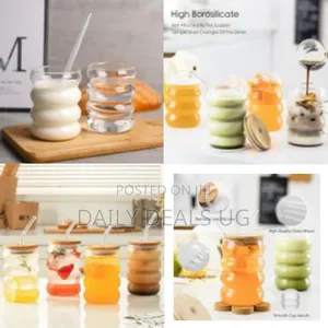 6 Pieces of 520ml Ribbed Drinking Glasses Tumbler Cups With Airtight