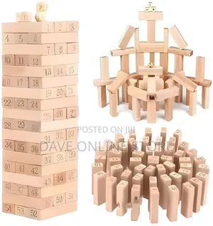 54pcs Wooden Jenga Blocks With 4 PCS Dices, Stacking Tower Game