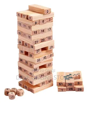 54pcs Wooden Jenga Blocks With 4 PCS Dices, Stacking Tower Game