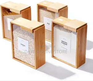 Wooden Cereal Storage Box, Airtight Pantry Bins