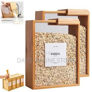 Wooden Cereal Storage Box, Airtight Pantry Bins
