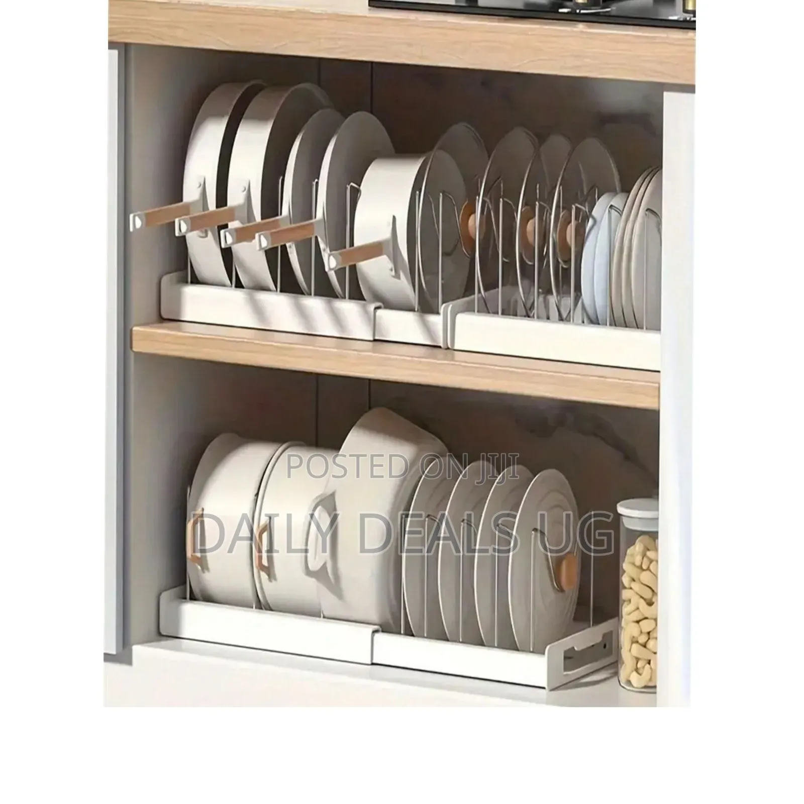 An Expandable Rack for Kitchen Cabinets Cookware Organizer
