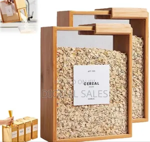 Wooden Cereal Storage Box, Airtight Pantry Bins Container With Lids,