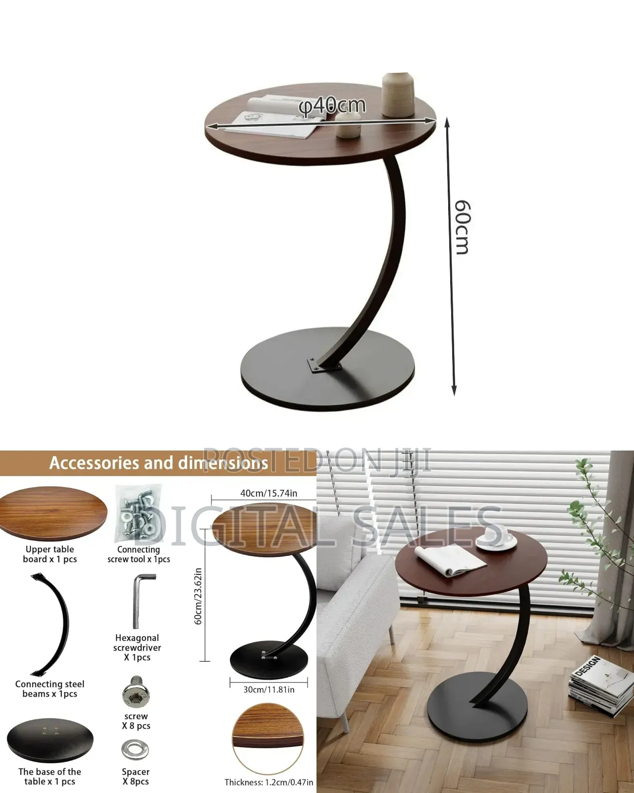 ,C Shaped End Table,Easy to Assemble Metal Frame Nightstand