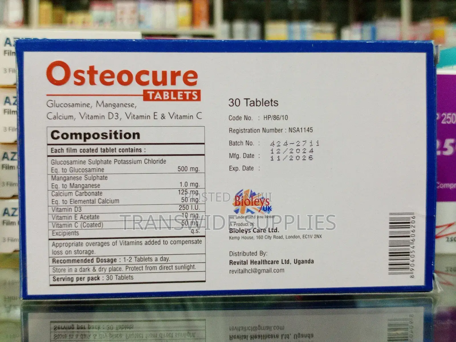 Osteocure 30 Tabs Glucosamine, Calcium, Vit D3, E C - For Arthritis
