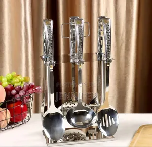 Stainless Steel Kitchen Utensil Set With a Stand