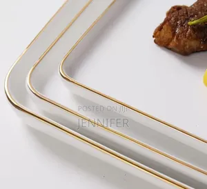 3pcs European-Style White Square Plates With a Golden Rim