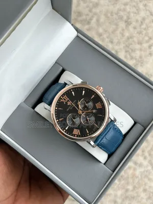 Blue Leather Strapped Men's Authentic Patek Philippe Wrist Time Piece