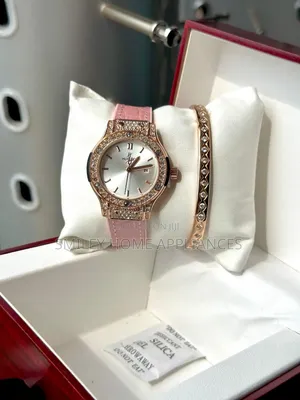 Pink Strapped Women's Original Hublot Automatic Time Piece Bracelet