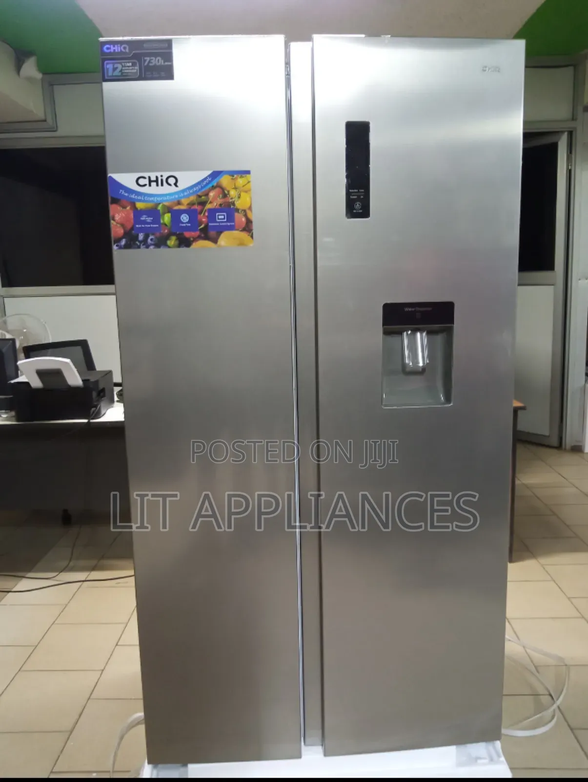 Chiq 680l Side by Side Refrigerator With a Water Dispenser.