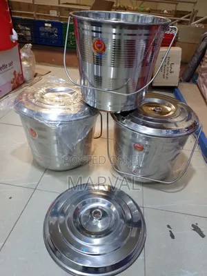 Indian Heavy Stainless Steel Bucket With Lids.