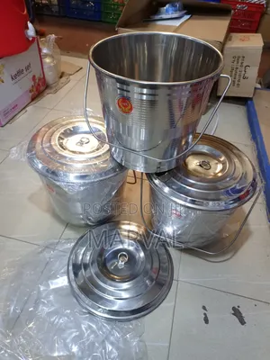 Indian Heavy Stainless Steel Bucket With Lids.