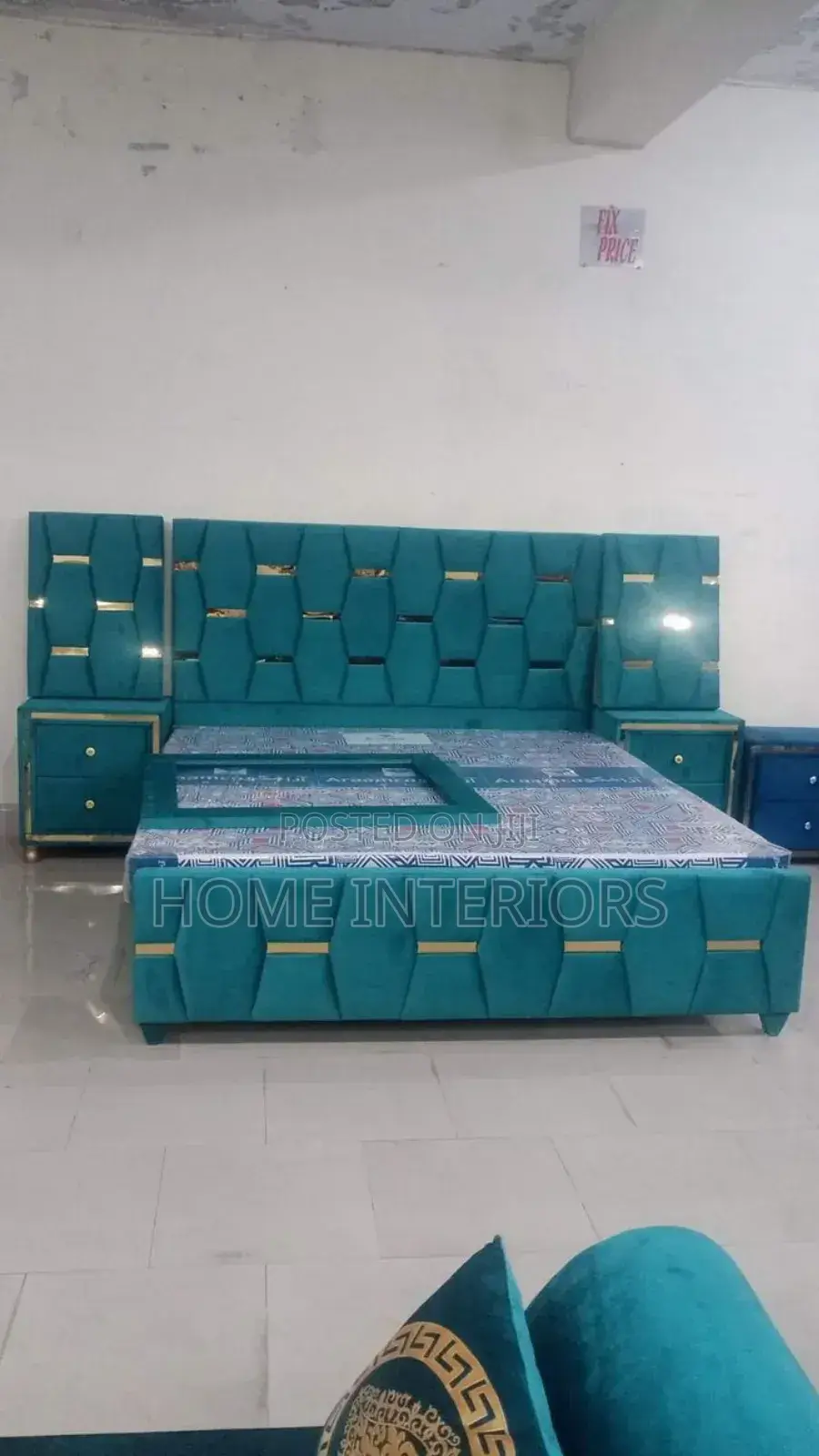 Light Green Colored Bed With Extension Cord From Drawers