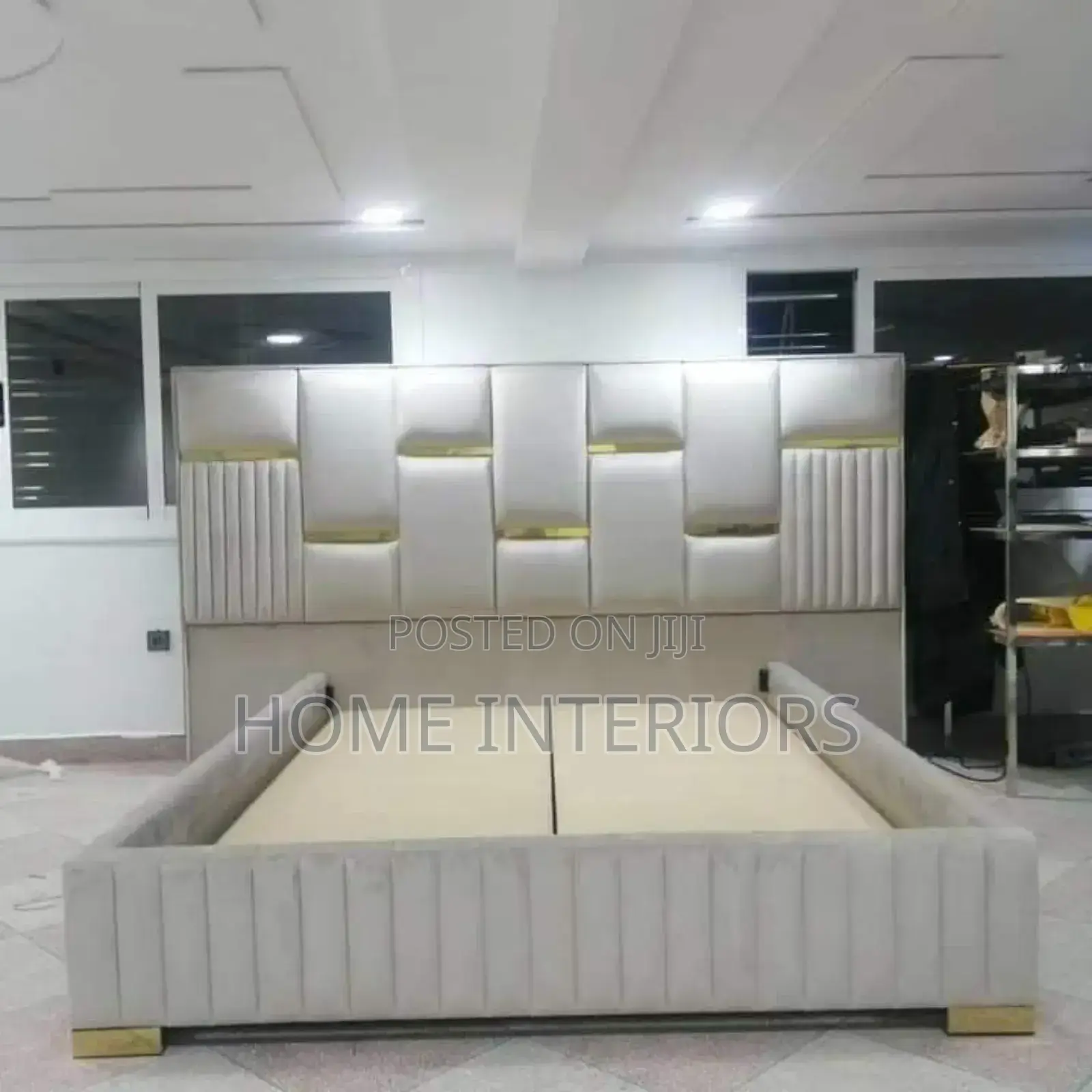 A Light Gray Colored Bed
