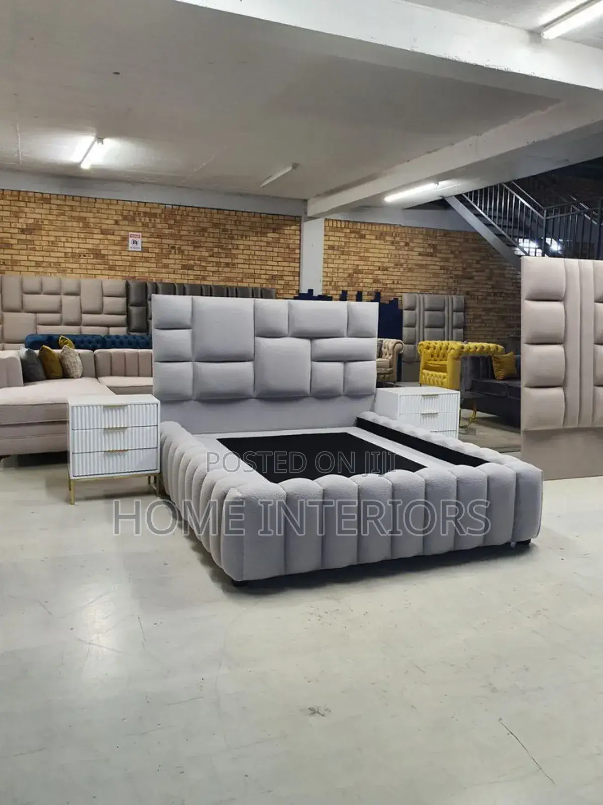 Light Gray Bed With Two Storage Drawers