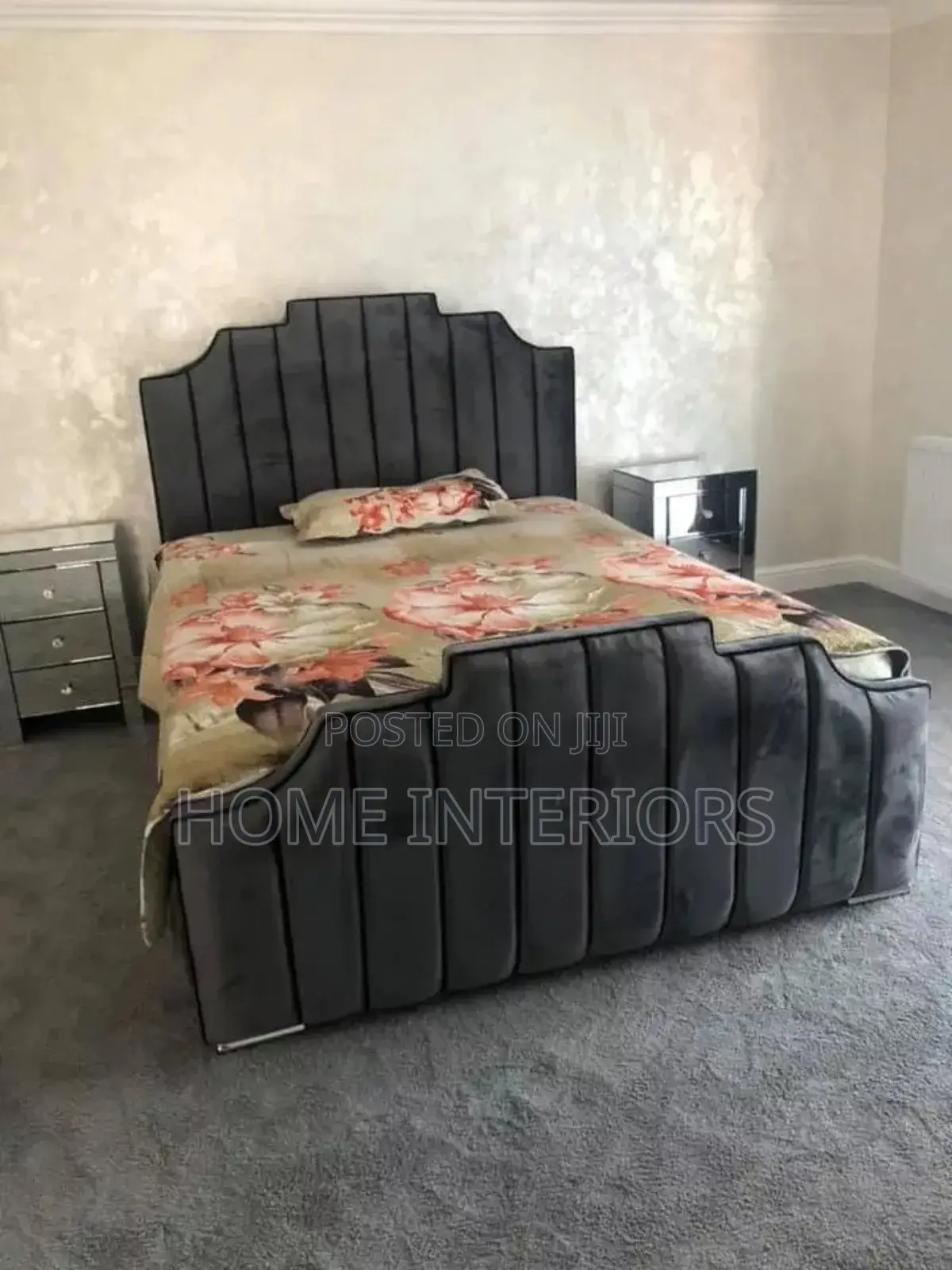Dark Gray Bed With Two Storage Drawers