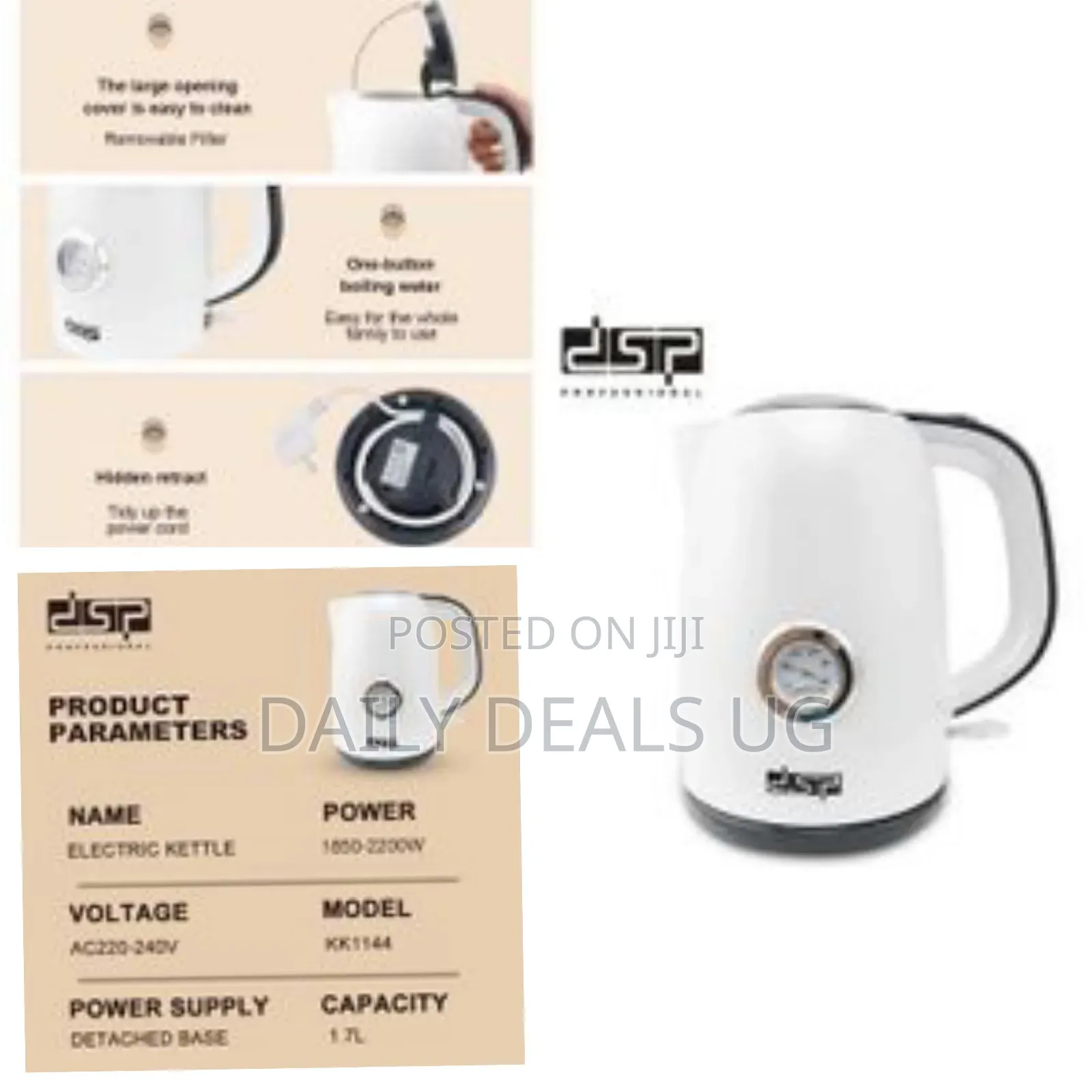 DSP 1.7 Litre Portable Hot Water Boiling Electric Kettle- White