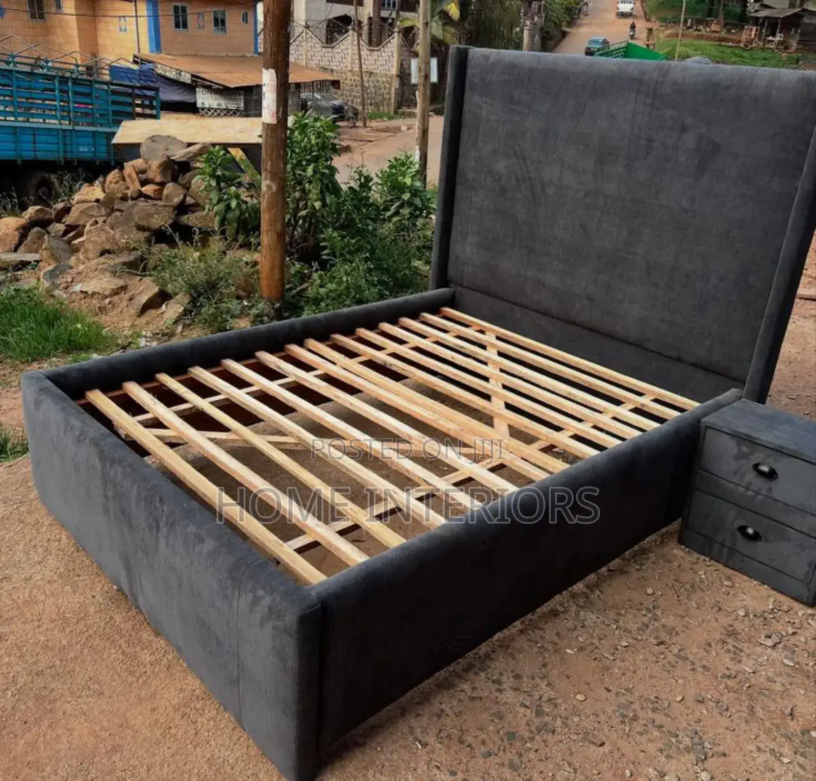 Gray Colored Bed With One Drawer