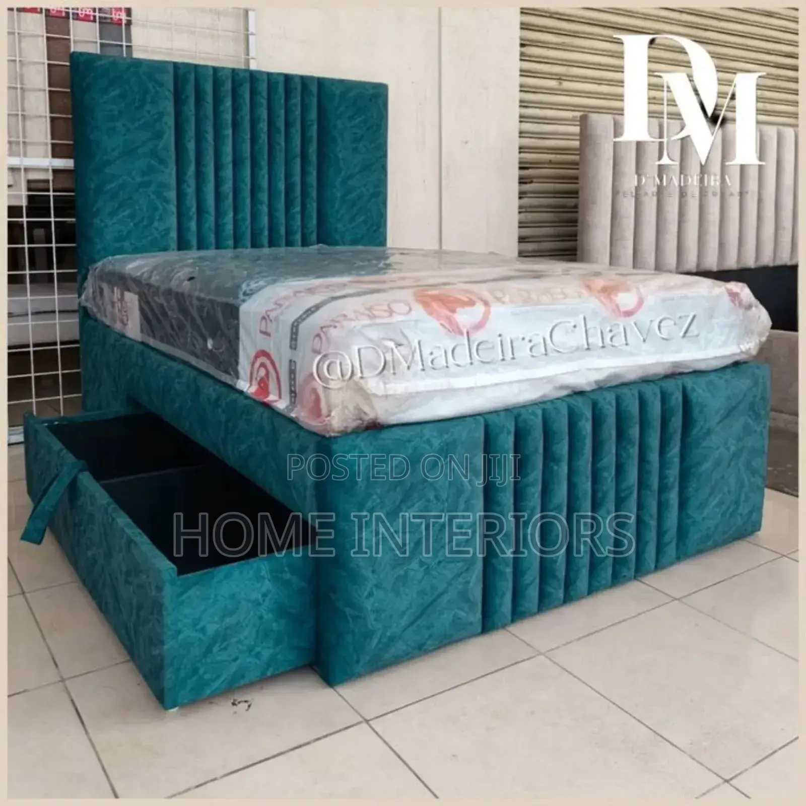 Light Blue Colored Bed With a Storage Drawer