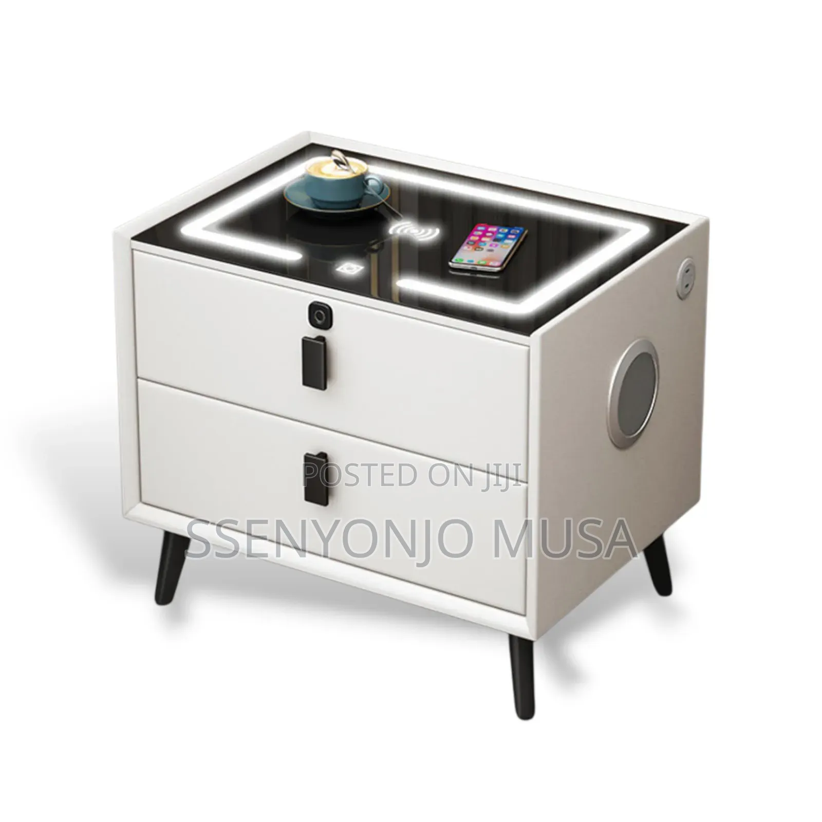 Smart Led Bedside Table With Wireless Charging, Bluetooth Speaker