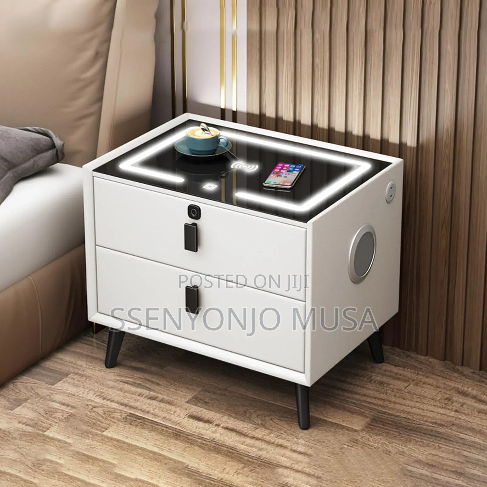 Smart Led Bedside Table With Wireless Charging, Bluetooth Speaker