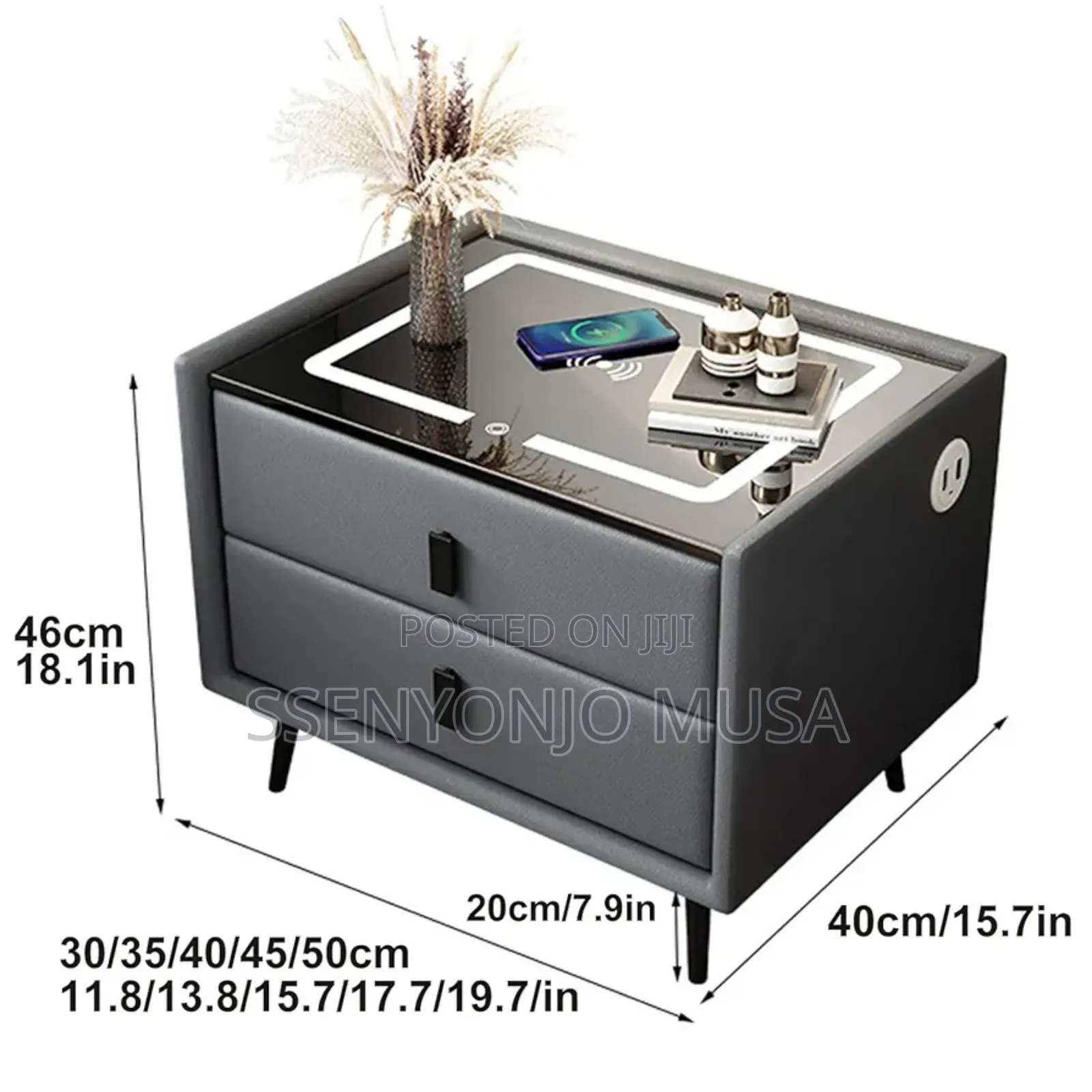 Smart Led Bedside Table With Wireless Charging, Bluetooth Speaker