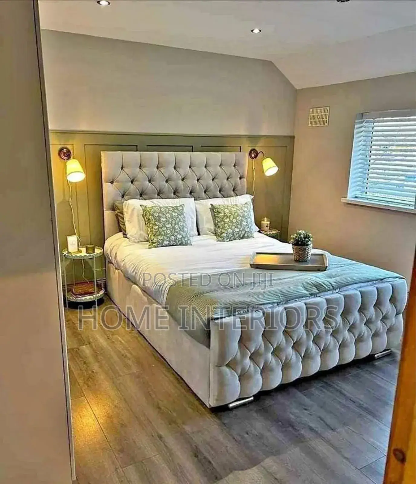 Light Gray Colored Bed With Mattress