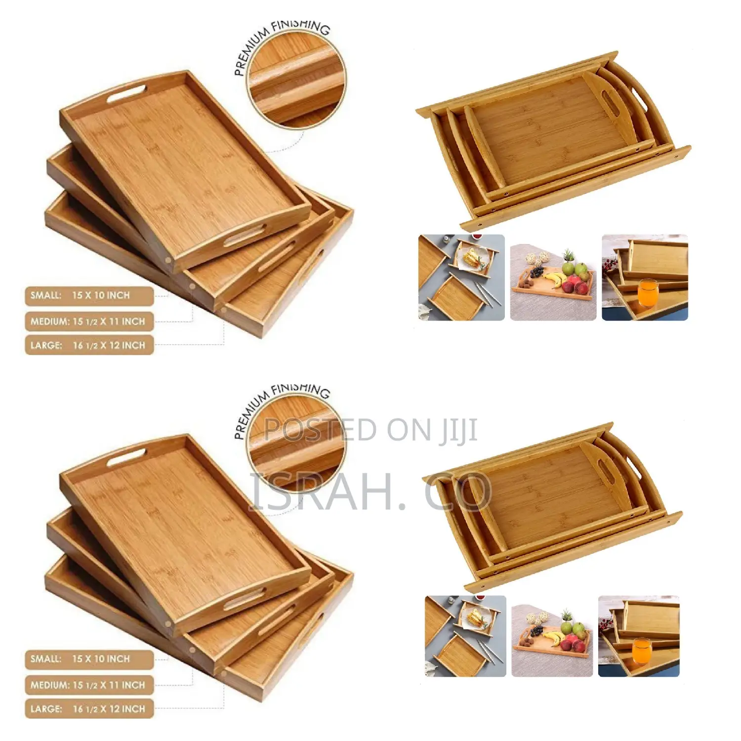 3pcs Wooden Bamboo Tray Set