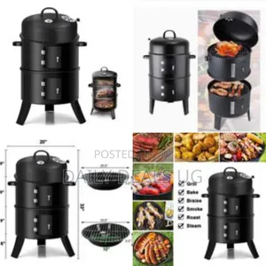 3-in-1 Charcoal Grill BBQ Smoker Barbecue Stove Oven With Thermometer