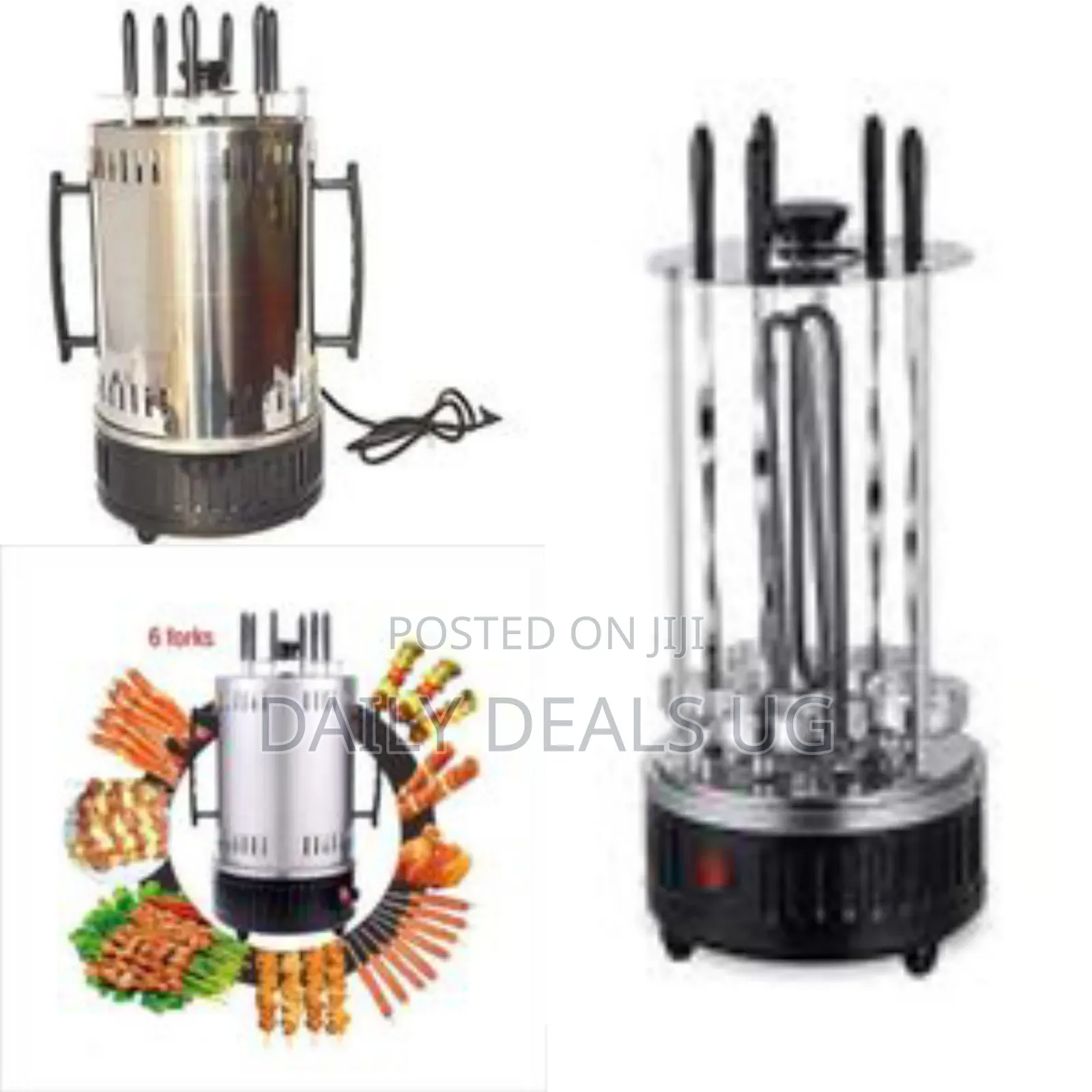 Electric Meat Vegetable Barbecue Kebab Machine Maker - 6 Forks, Silver
