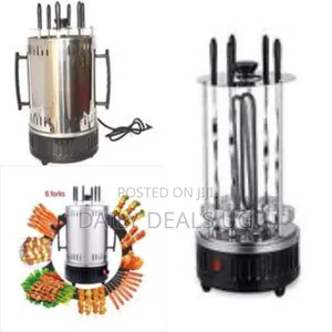 Electric Meat Vegetable Barbecue Kebab Machine Maker - 6 Forks, Silver