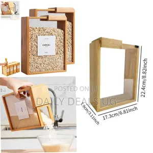 Wooden Cereal Storage Box, Airtight Pantry Bins Container With Lids