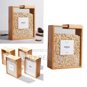 Wooden Cereal Storage Box, Airtight Pantry Bins Container With Lids