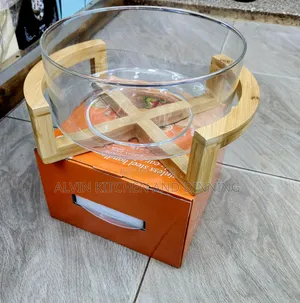 Glass Salad Bowl With Wooden Stand.