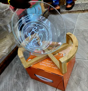 Glass Salad Bowl With Wooden Stand.