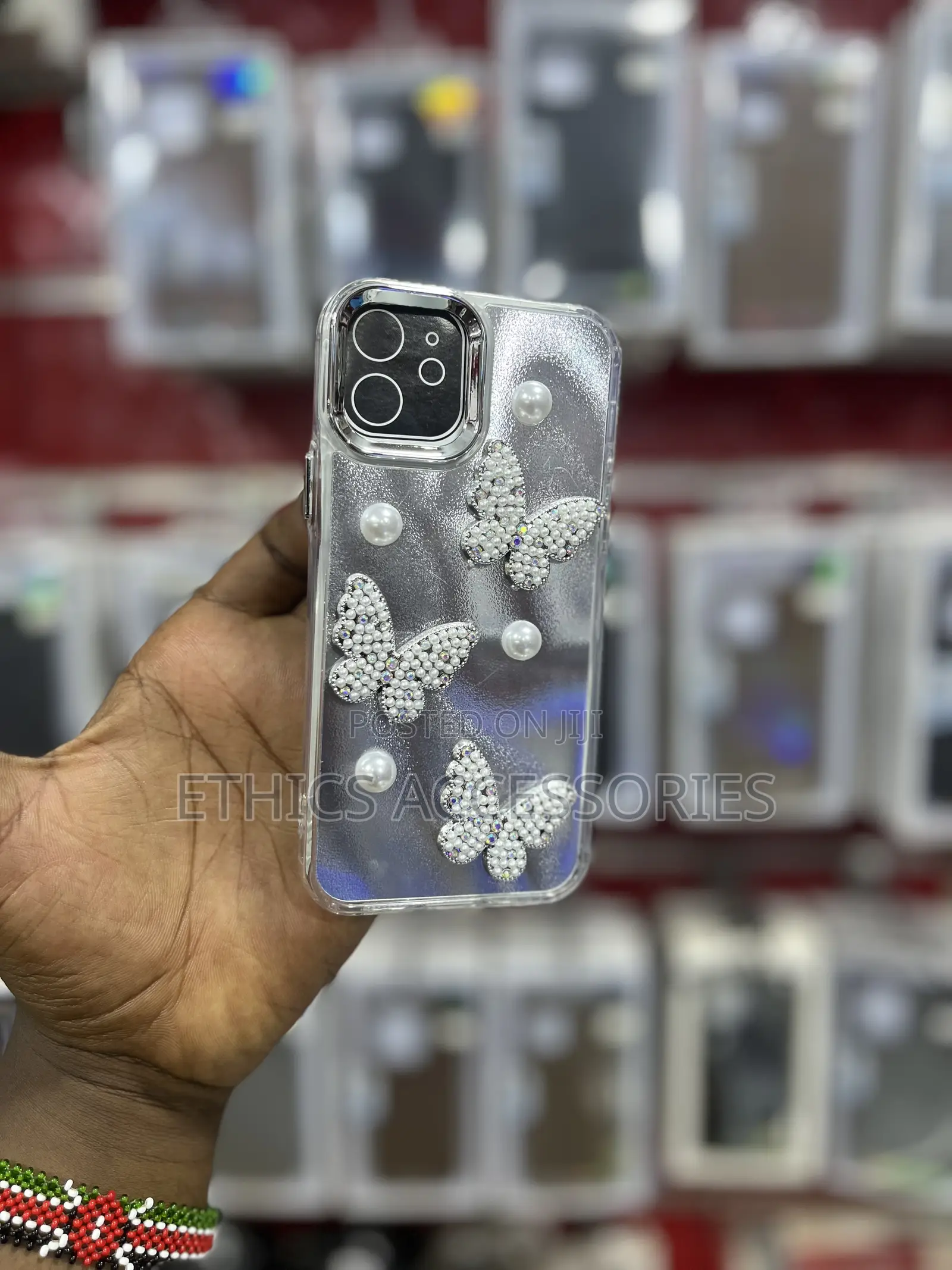 Rhinestone and Pearl Butterfly Phone Case