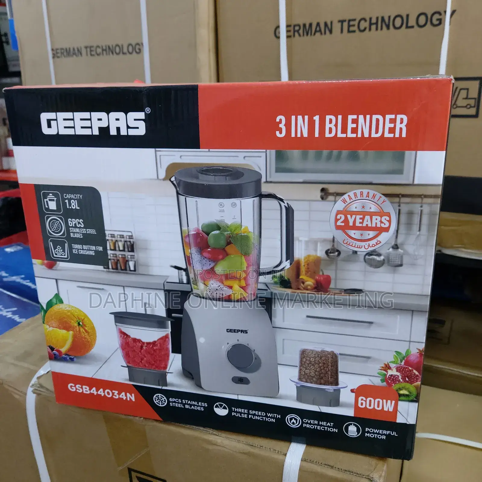 3 in 1 Geepas Electric Blender 600w