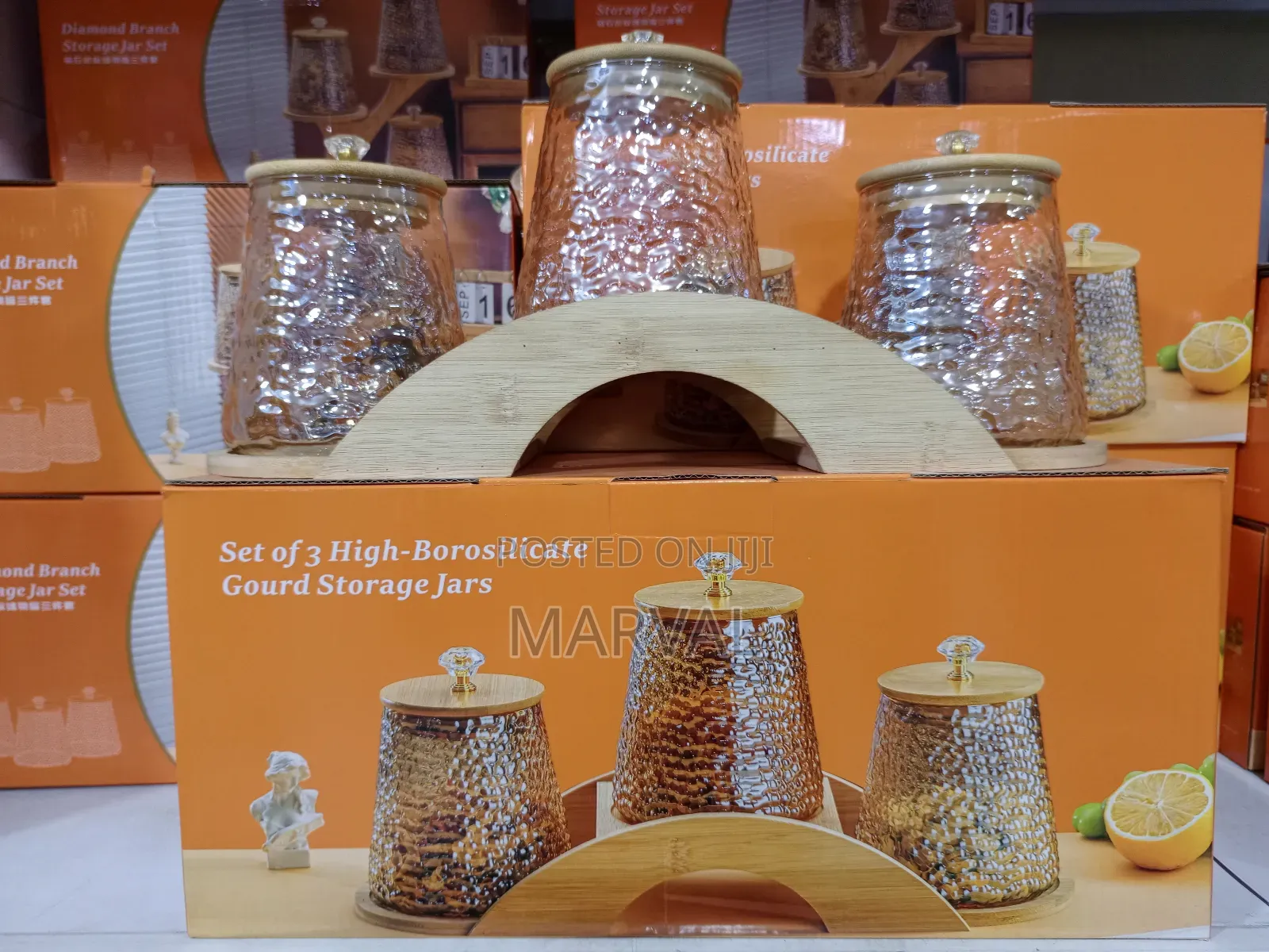 3 Gourd-shaped Borosilicate Glass Storage Jars With Bamboo Lids