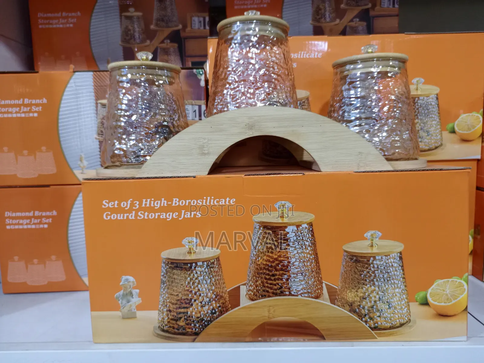 3 Gourd-shaped Borosilicate Glass Storage Jars With Bamboo Lids
