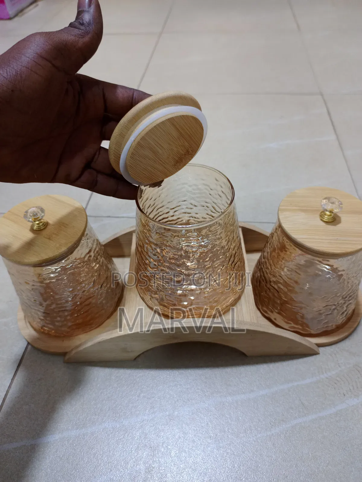 3 Gourd-shaped Borosilicate Glass Storage Jars With Bamboo Lids