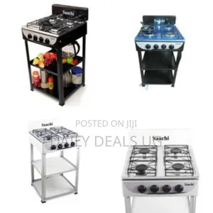 Saachi 4 Burner Gas Stove Cooker With 2 Shelves Stands, Black, White