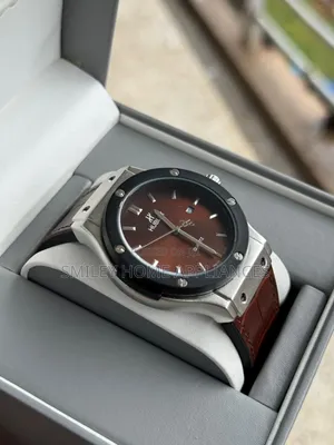 Men's Maroon Leather Strapped Hublot Automatic Wrist Analog Time Piece