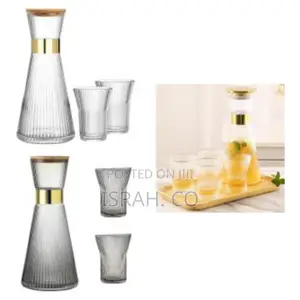 Ribbed Bedside Table Glass Water Carafe Set