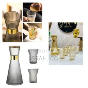 Ribbed Bedside Table Glass Water Carafe Set