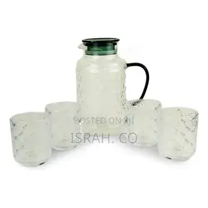5 Piece 60oz Refrigerator Glass Pitcher Jug With Handle and Lid