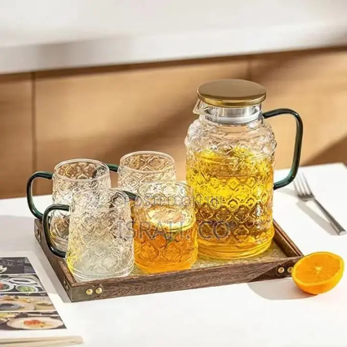 5 Piece 60oz Refrigerator Glass Pitcher Jug With Handle and Lid