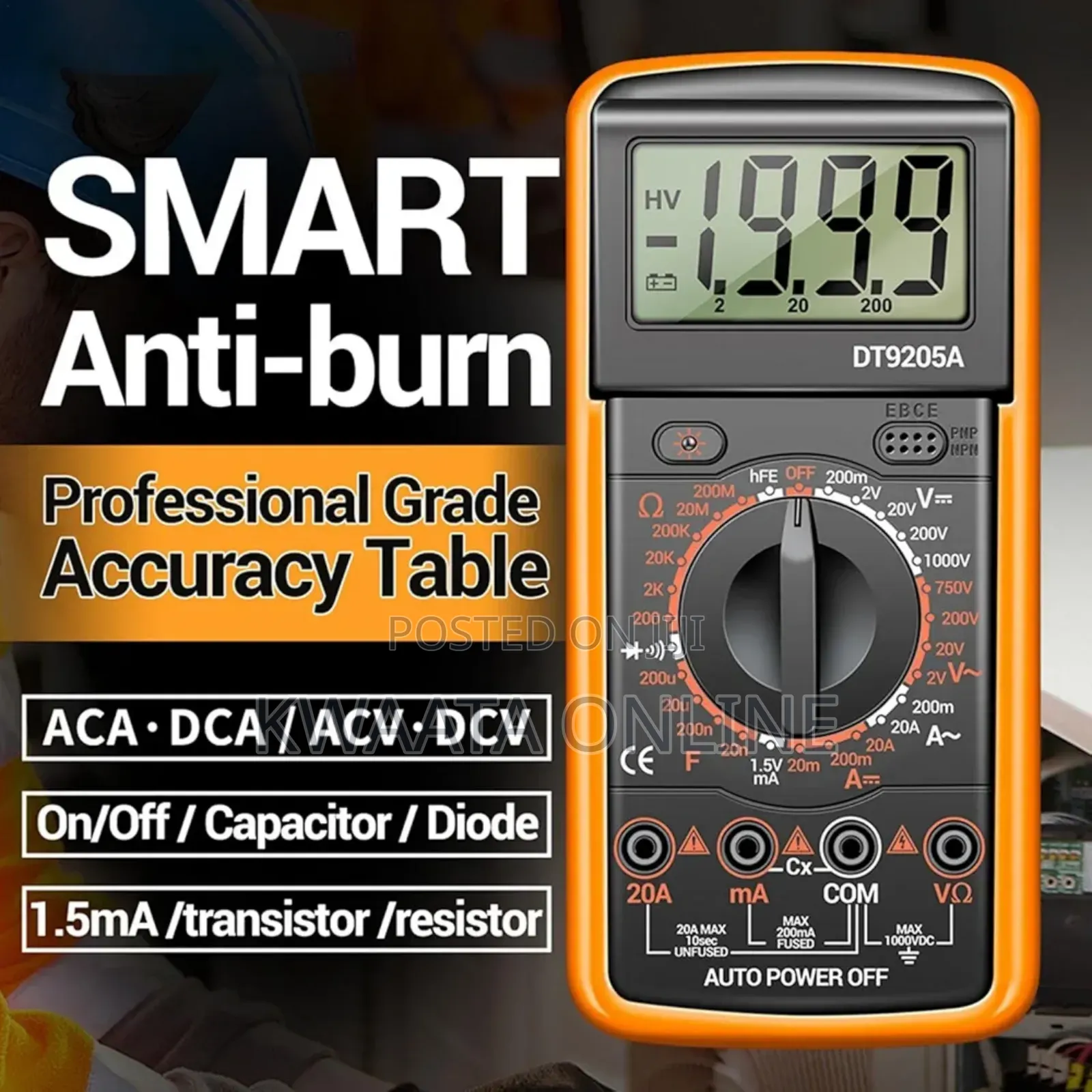 Dt9205a Multimeter-High Accuracy Multi Tester Short Circuit Detection