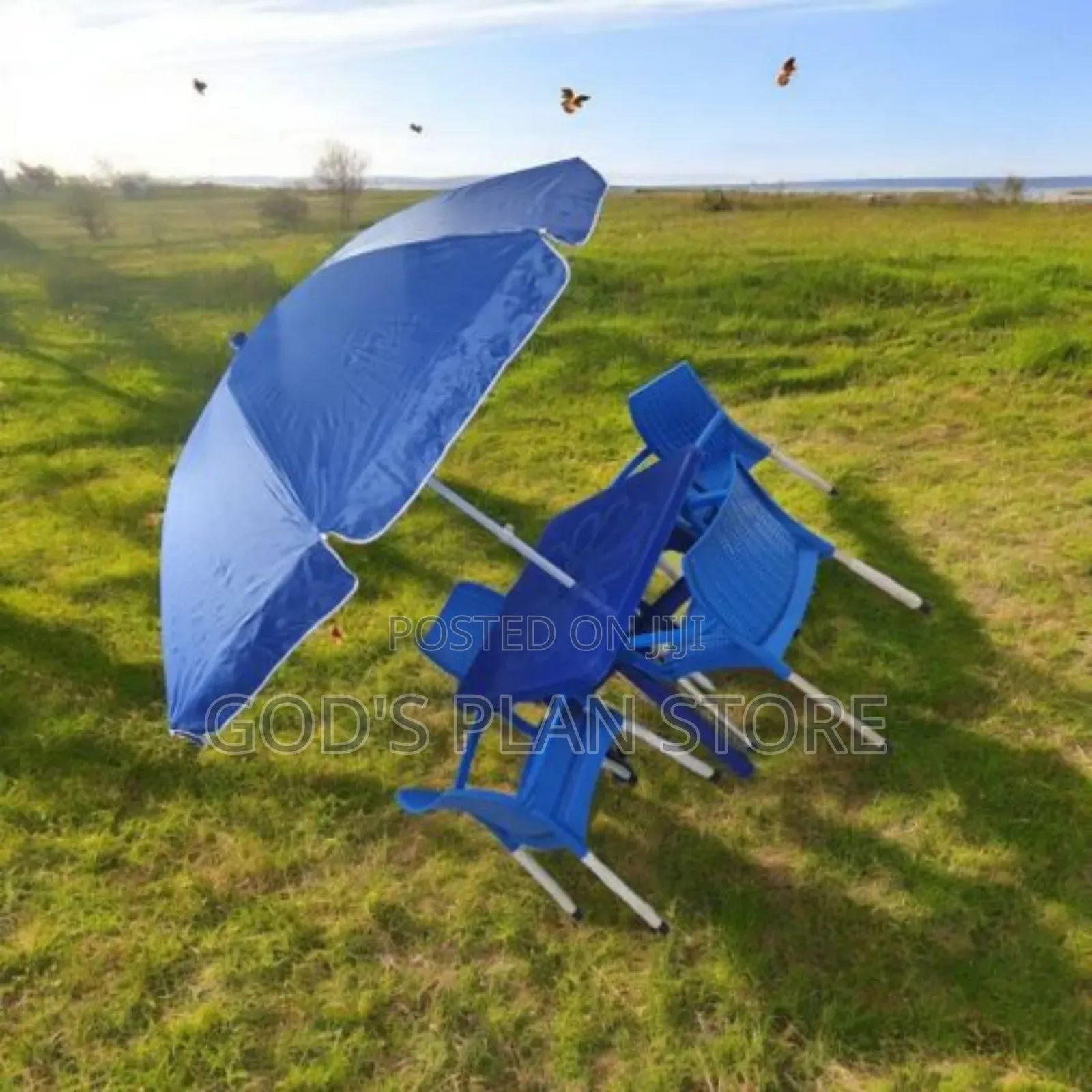 Outdoor Plastic Table And Chairs Umbrella Set