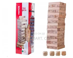 54 Pieces Wooden Jenga Blocks With 4 PCS Dice